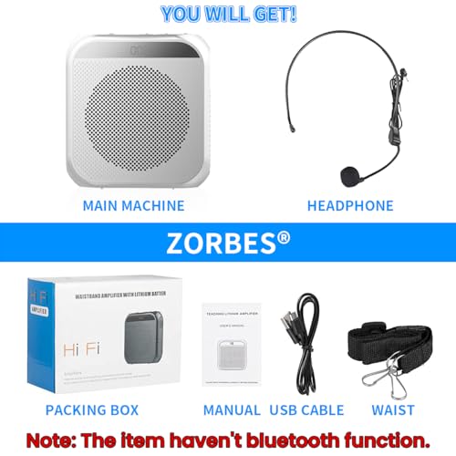 ZORBES Voice Amplifier for Teachers - Microphone Headset Set 2200 mAh, with Headset Microphone Support TF Card/U Flash Disk, Portable Voice Amplifier for Teachers, tour guide, coach, speaker ZORBES Voice Amplifier for Teachers - Microphone Headset Set 2200 mAh, with Headset Microphone Support TF Card/U Flash Disk, Portable Voice Amplifier for Teachers, tour guide, coach, speaker